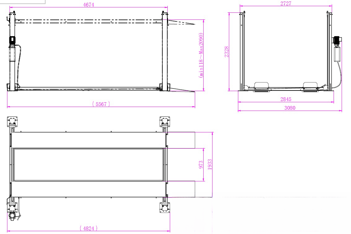 4 post car parking lift TP-4P9C1 dimension 2
