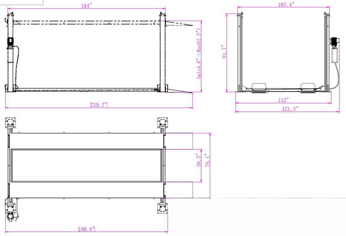 4 post car parking lift TP-4PPC2 inch dimension 1