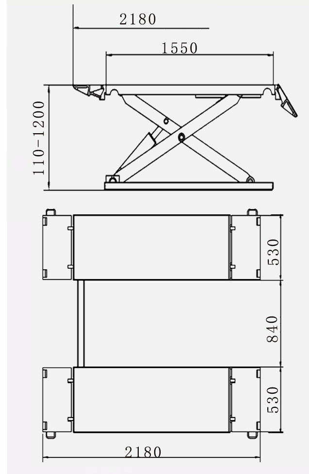 Mid Rise Scissor Lift Garage dimensional drawing